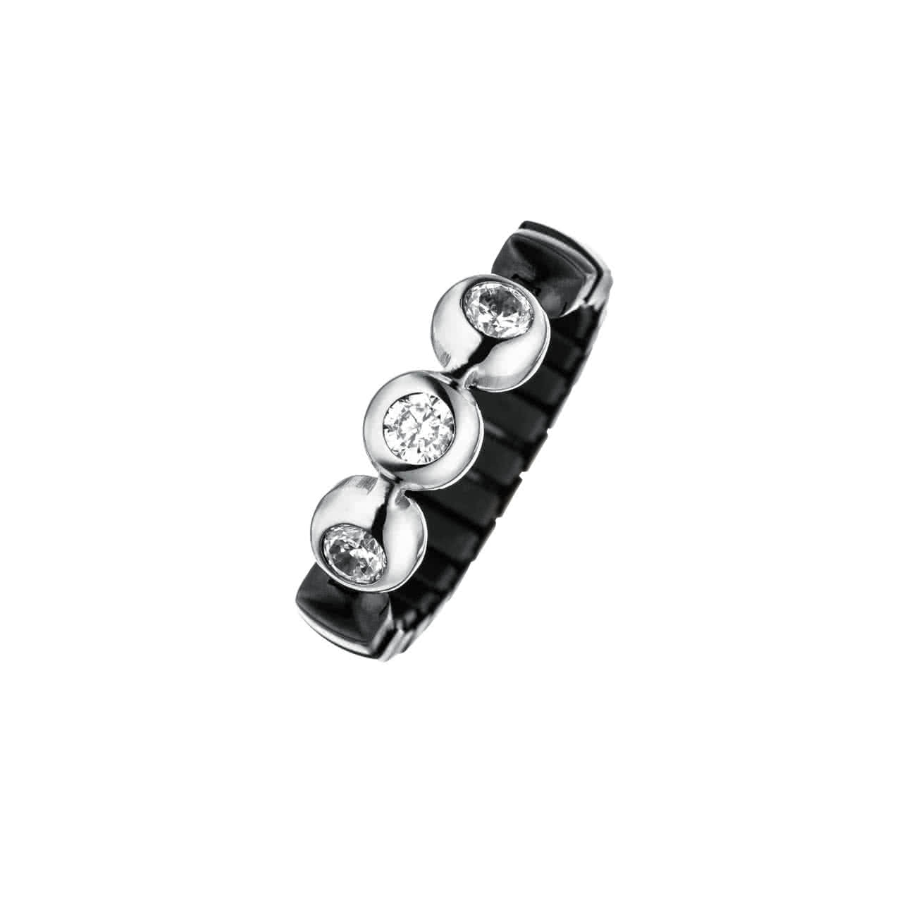 Anillo Flexi con circonita negra Classix